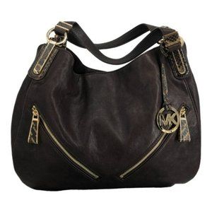 Michael Kors Matilda Brown pebble Leather and Snakeskin Zipper Hobo Bag